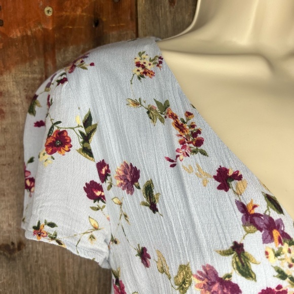 WAYF Blouson V Neck Blue Floral Print Midi Dress in Rayon Gauze sz S - Picture 6 of 16